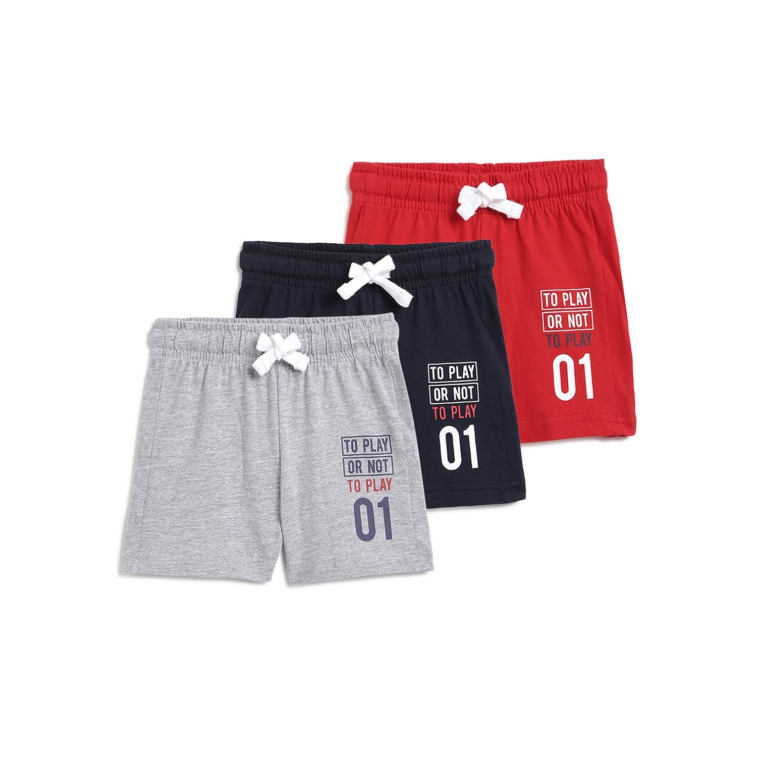 Boys Typography Printed Shorts (Pack Of 3)-Grey